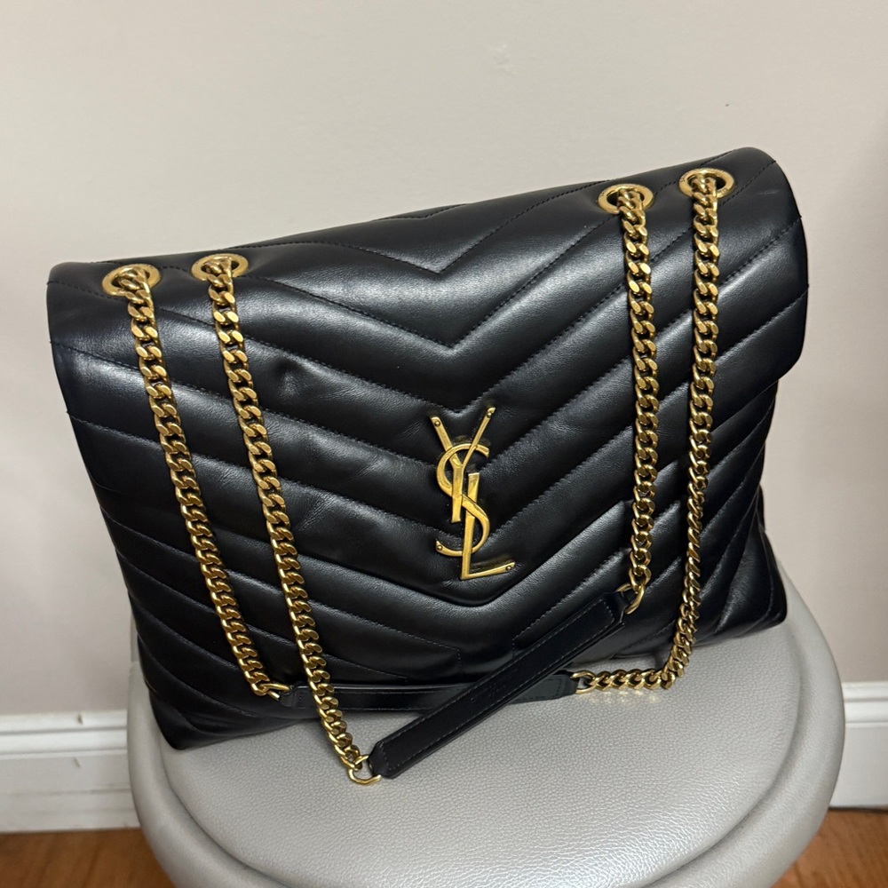 Saint Laurent Loulou Medium Shoulder Bag, Black and Gold Hardware